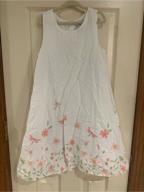 White Floral Casual Dress for Girls - Pink & Green Flower Print